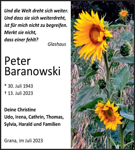 Traueranzeigen Von Peter Baranowski Abschied Nehmen De