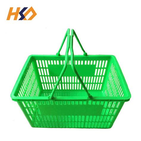 Double Handle Plastic Supermarket Shopping Basket Hsd Shelf