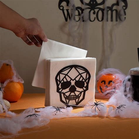 Mygift Matte Black Metal Halloween Napkin Holder With Cutout Skull