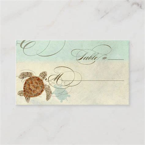 Sea Turtle Modern Coastal Ocean Beach Swirls Style Place Card Zazzle