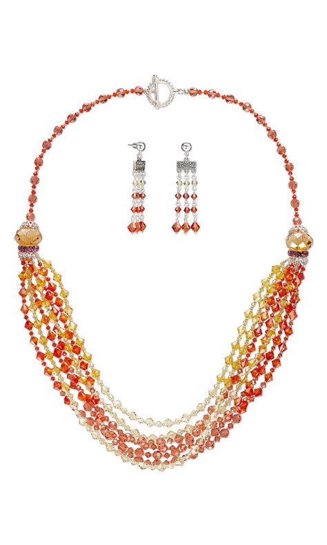 Jewelry Design Multi Strand Necklace And Earring Set With Swarovski