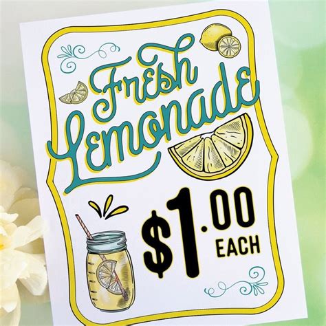 Fresh Lemonade Sign Printable Corjl 85x11 Sign Template Aqua Teal