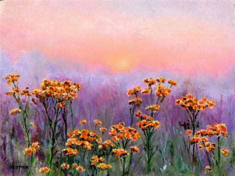 Vintage Wildflowers ORIGINAL Oil Painting, Yellow Flower Artwork Field ...