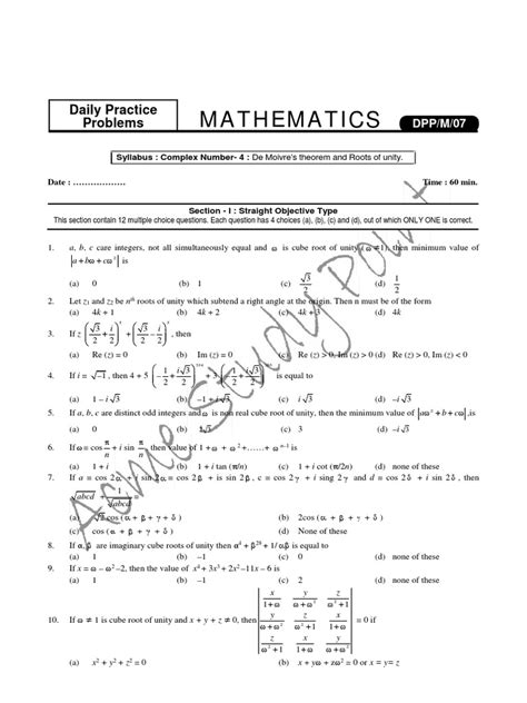 Dpp 7 Complex Number 4 De Moivre S Theorem And Roots Of Unity Pdf Trigonometric Functions