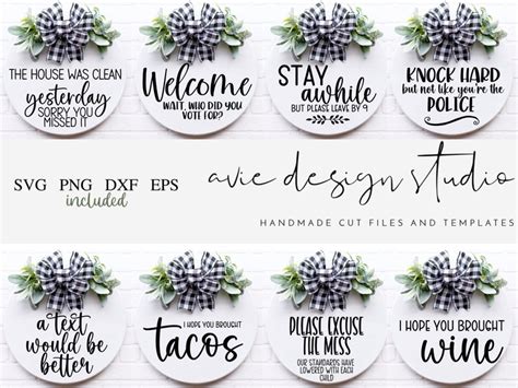 Funny Round Signs Svg Bundle Round Svg Files Door Hanger Etsy