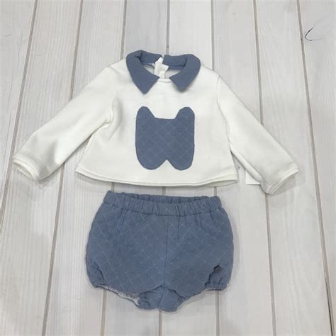 Marta Y Paula Conjunto Beb Celeste Empolvado Perro Dados Moda Infantil