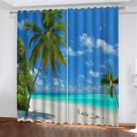 Rideau Salon Occultant D Plage Cocotier Vue Mer Motif Rideaux