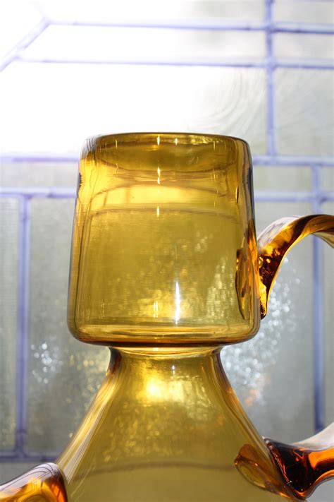 Rare Vintage Blenko Style Amber Glass Hand Blown Pitcher