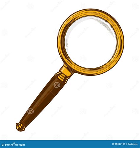 Brass Magnifying Glass With Wooden Handle Isolated On A White