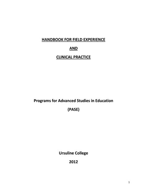 Fillable Online Ursuline PASE Field And Clinical Experience Handbook