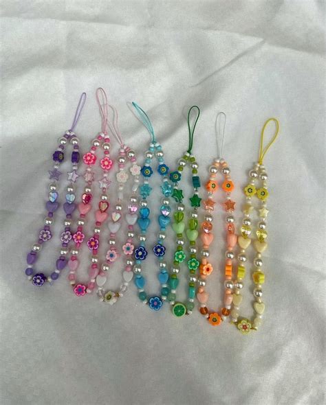 Phone Strap With Beads Beaded Phone Cord Purple Pink Green Blue Orange