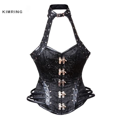 Kimring Vintage Steampunk Corset Womens Gothic Steel Boned Overbust