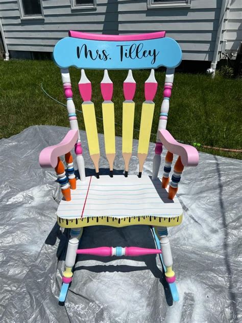 Repurposed Childs Rocking Chair With Crayon Design