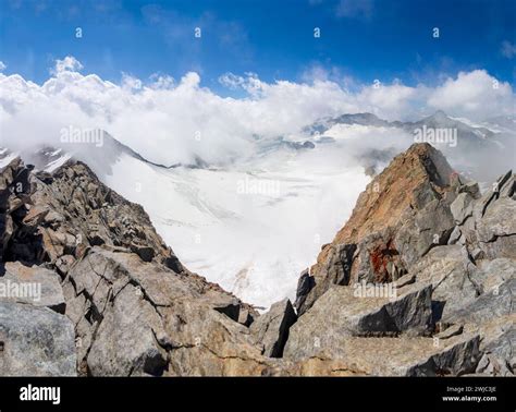 view from summit Wilder Freiger glacier Übeltalferner Stubaier Alpen