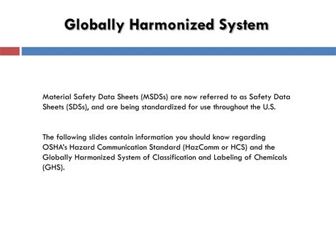 Ppt Globally Harmonized Systems Ghs Classification And Labeling Of