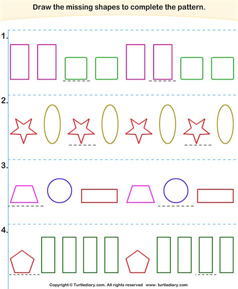 Find Missing Shapes To Complete Patterns Worksheet Turtle Diary