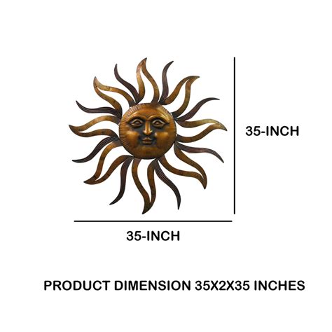 Benzara 35 Inch Round Hanging Metal Sun Wall Art Decor With Facial Details Bronze Bm07981