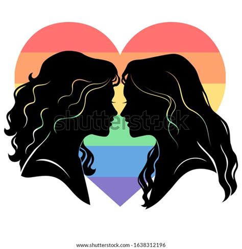 Silhouette Two Young Women Love Lesbian Stock Vector Royalty Free