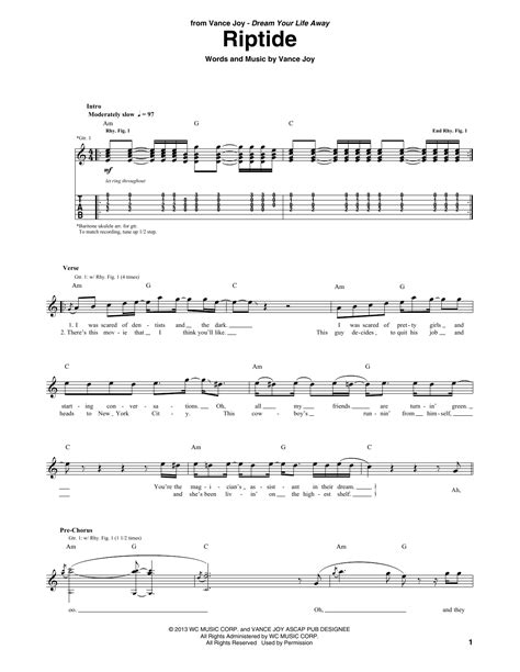 Riptide By Vance Joy Guitar Tab Guitar Instructor