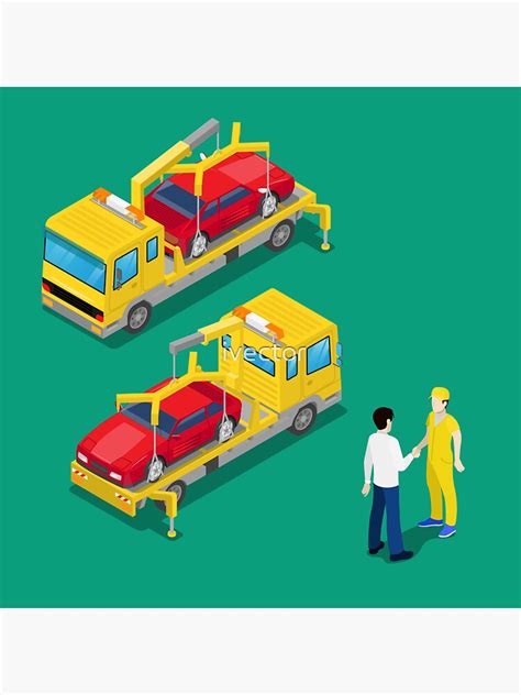 Isometric Car Assistance Roadside Assistance Car Tow Truck Sticker For Sale By Ivector