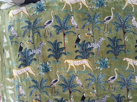 Jungle Print Velvet Fabric For Upholstery Olive Green The Teal Thread