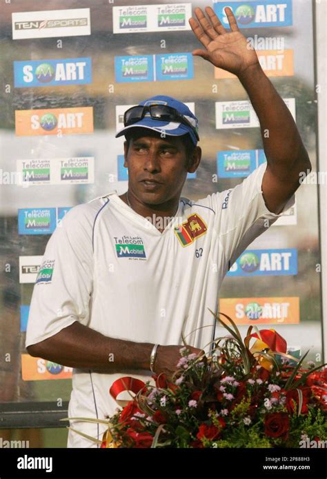 Sri Lankan Bowler Chaminda Vaas Waves To Supporters At The End Of Play