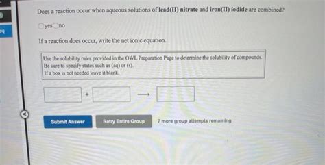 Solved Does A Reaction Occur When Aqueous Solutions Of