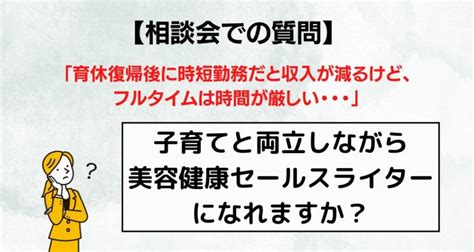 【相談会事例】「育休復帰後に時短勤務だと収入が減るけど、フルタイムは時間が厳しい」子育てと両立しながら美容健康セールスライターになれますか