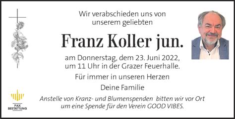 Traueranzeigen Von Franz Koller Trauer Kleinezeitung At