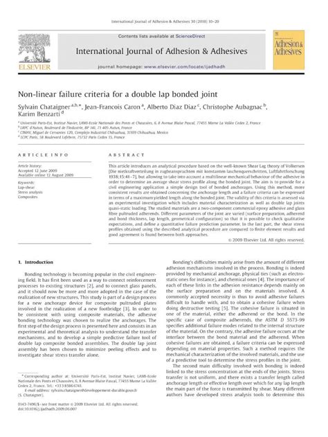 Pdf Non Linear Failure Criteria For A Double Lap Bonded Joint