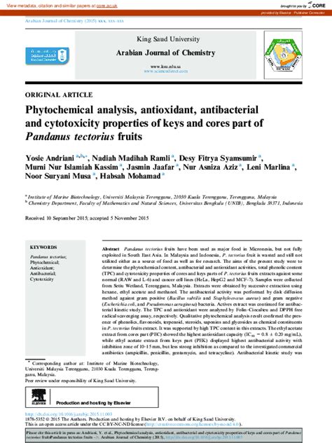 Pdf Phytochemical Analysis Antioxidant Antibacterial And