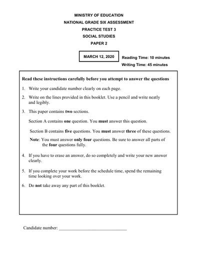 National Grade 6 Assessment Practice Test Papers 2020