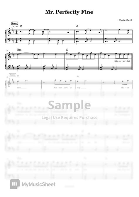 Taylor Swift Mr Perfectly Fine Piano Sheets By Anacrusa