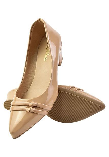 Scarpin Donna Santa Bico Fino Salto Baixo Enfeite Nude Compre Agora