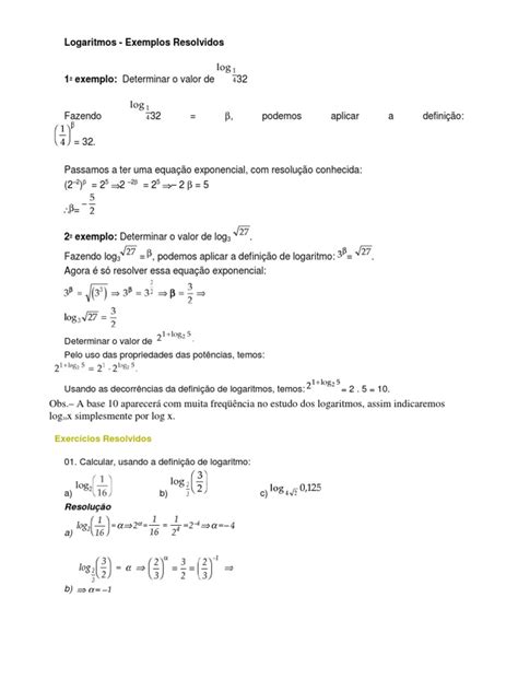 Logaritmos Exercicios Resolvidos Ensino Médio Pdf - A Exercicios Resolvidos Logaritmos Resolvidos | PDF | Logaritmo ...