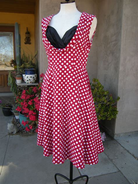 Vintage Sexy Red Polka Dot Dress With Great Neckline Size L Etsy