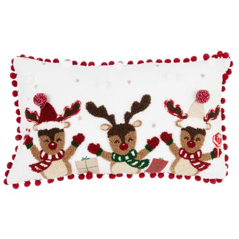 Weihnachtlicher Kissenbezug mit Hirsch Motiv rot grün gold und weiß