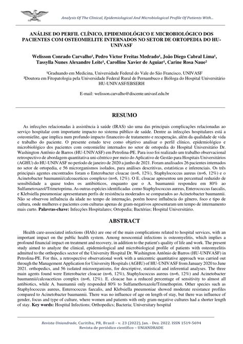 PDF ANÁLISE DO PERFIL CLÍNICO EPIDEMIOLÓGICO E MICROBIOLÓGICO DOS