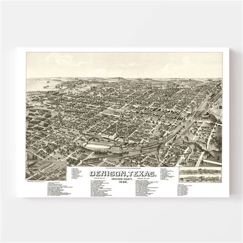 Vintage Map of Denison, Texas 1886 by Ted's Vintage Art