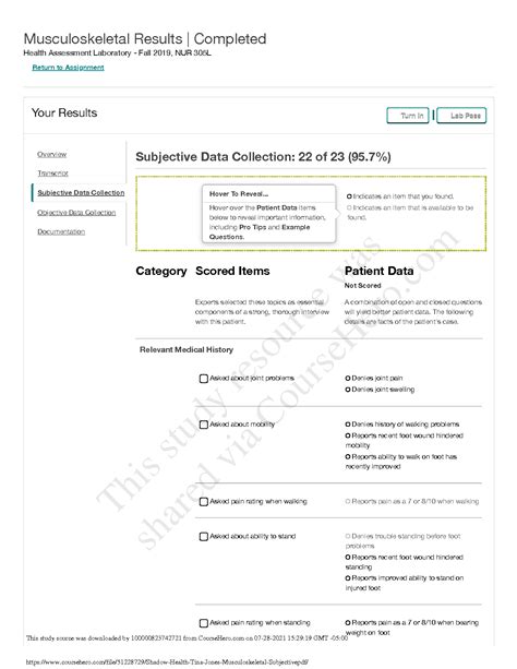 SOLUTION Shadow Health Tina Jones Musculoskeletal Subjective Pdf