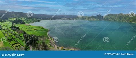 Aerial Drone View Of Part Of The Sete Cidades Lakes In The Sao Miguel