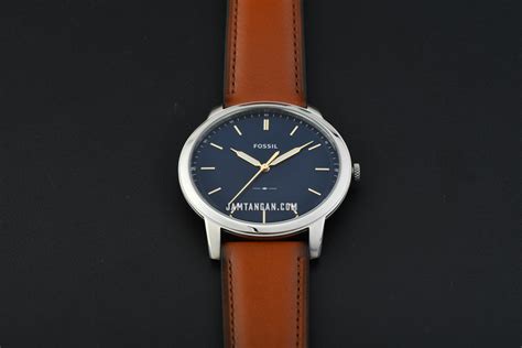 Fossil Minimalist Fs Men Blue Dial Light Brown Leather Strap