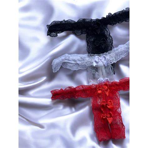 Kit Calcinhas Feminina Sexy Lingerie Fio Dental Renda Sensual Pingente Luxo Aberta