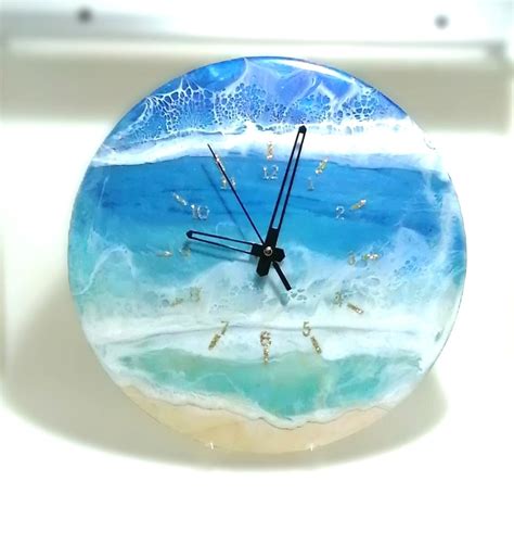 Handmade Resin Ocean Wave Wall Clock With Stand Etsy