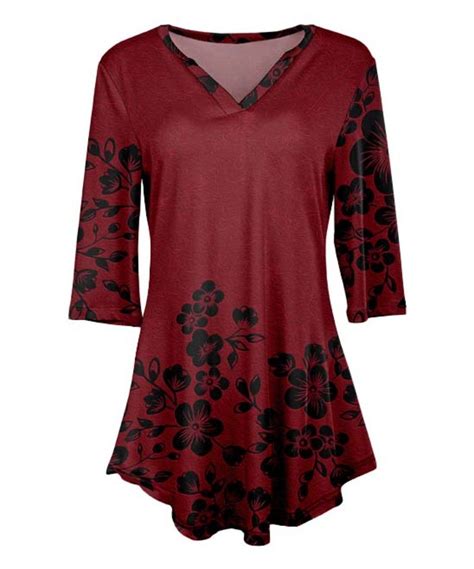 Take A Look At This Red And Black Floral V Neck Tunic Women And Plus