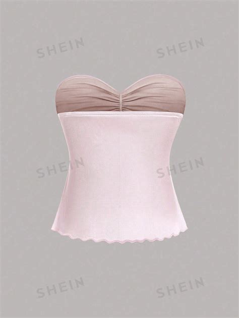 Shein Sweetro Sexy Top Sin Tirantes Con Fruncido Frontal Y Medio Y