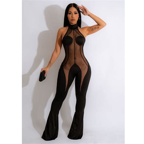 Spring 2023 New Mesh Patchwork Jumpsuit In Three Colors