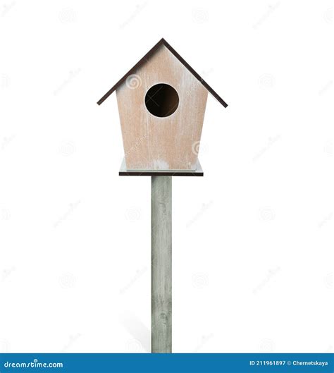 Beautiful Wooden Bird Box Isolated On White Stock Image Image Of