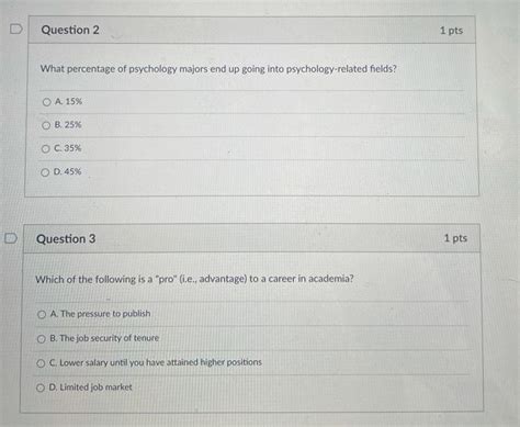 Solved Question 2 1 Pts What Percentage Of Psychology Majors Chegg