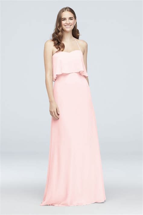 Flounced Crinkle Chiffon Halter Bridesmaid Dress Halter Bridesmaid